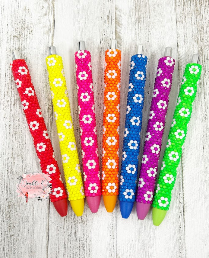 Neon Flower Rhinestone Pens