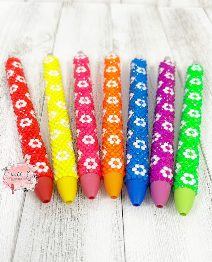 Neon Flower Rhinestone Pens