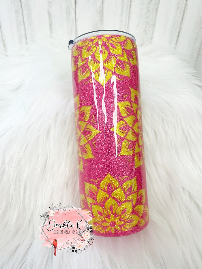 Hot Pink and Yellow Mandala- Ready To Ship