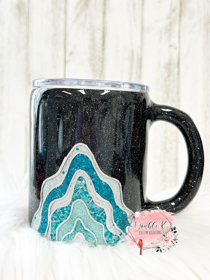 Black, White and Turquoise Geode Mug- Ready To Ship