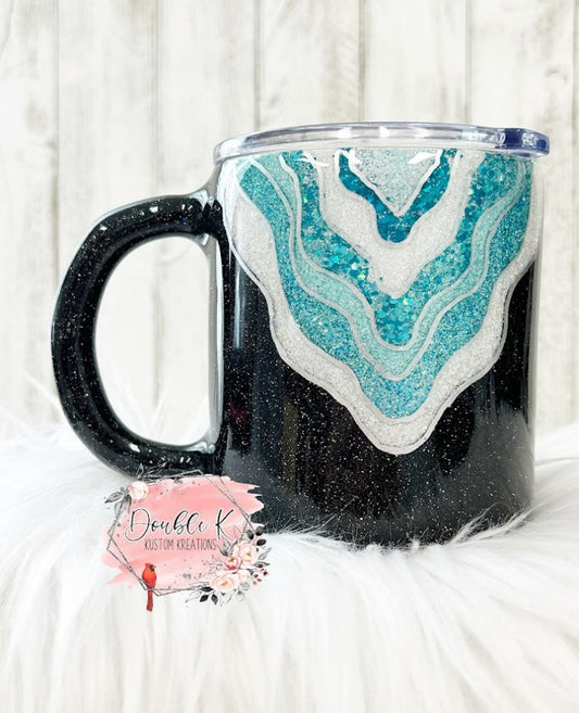 Black, White and Turquoise Geode Mug- Ready To Ship