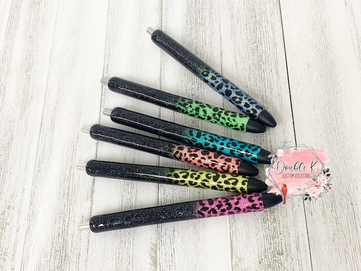 Black and Neon Leopard Epoxy Pens