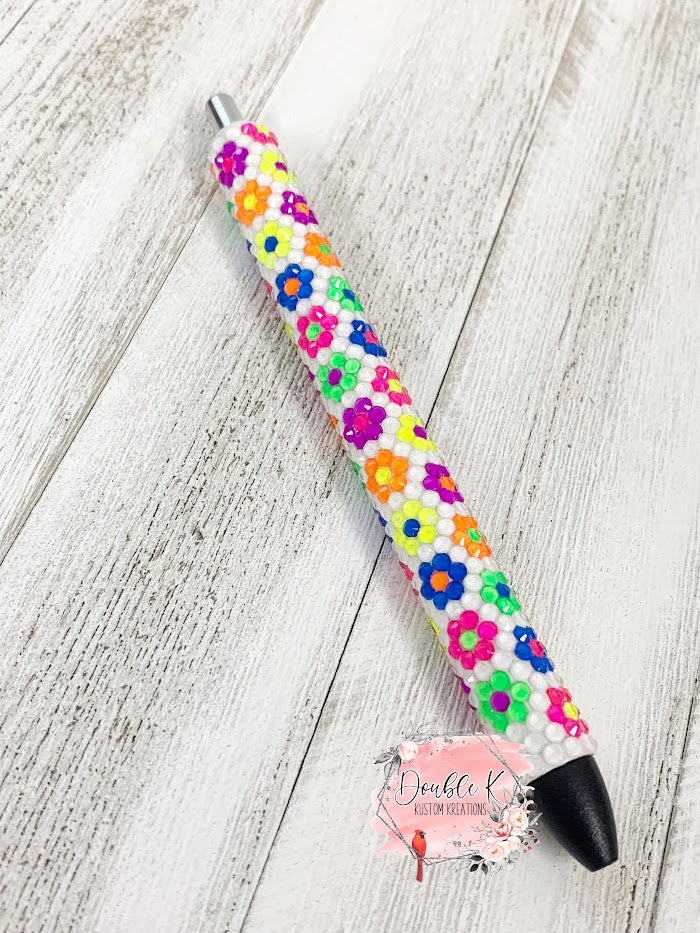 Neon Flowers Rhinestone Pens