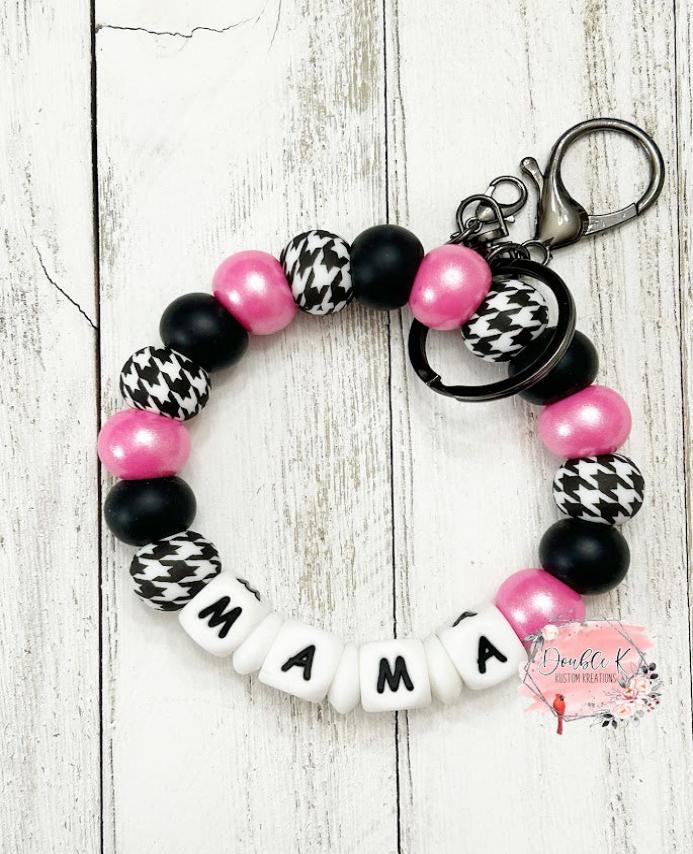 Houndstooth and Pink  Mama Wristlet