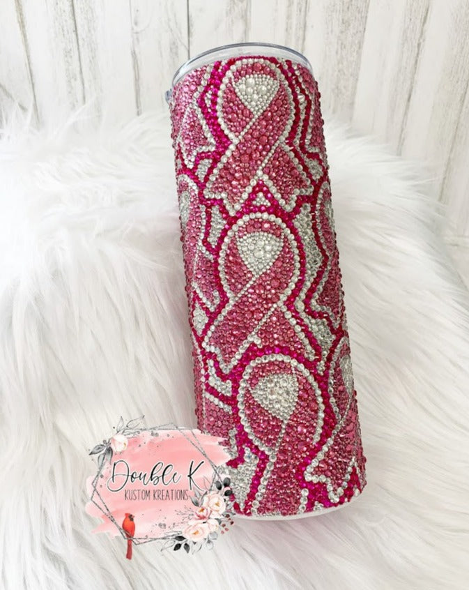 Pink Ribbon Rinestone Tumbler