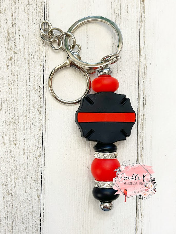 Thin Red Line Bar Keychain