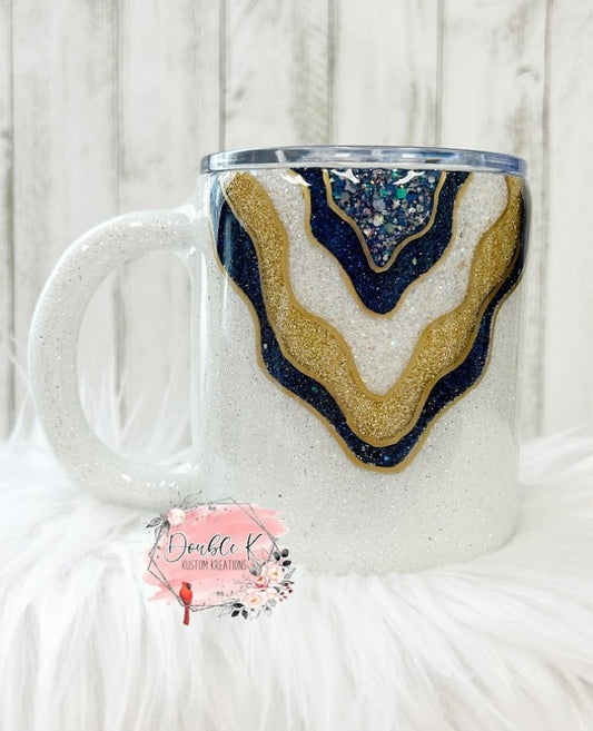 Navy, Gold and White Geode Mug- Ready To Ship