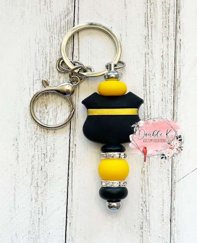 Thin Yellow Line Bar Keychain