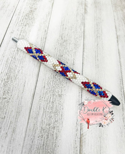 Red and Blue Argyle Rhinestone Pen