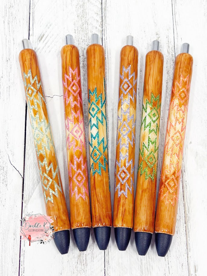 Aztec Pattern Pen Woodgrain Aztec Epoxy Pen – Double K Kustom Kreations