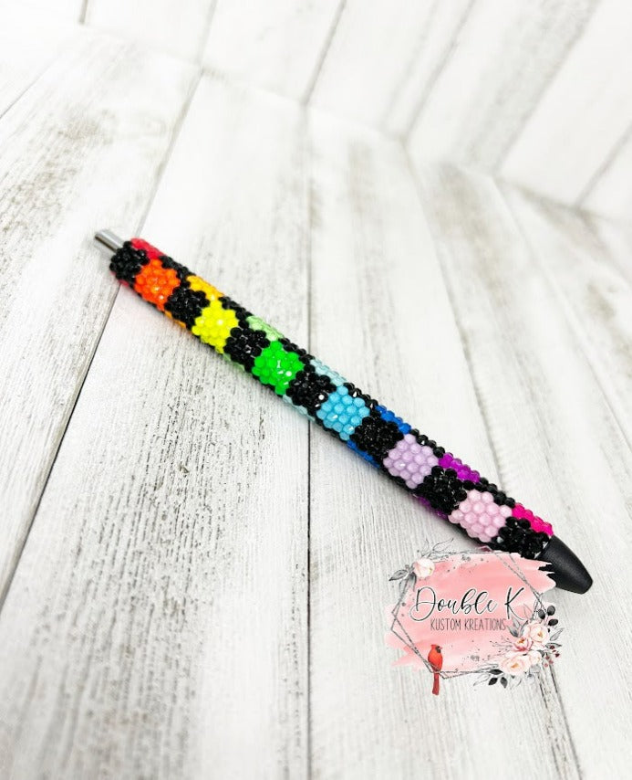 Neon and Black Checkerd Rhinestone Pen