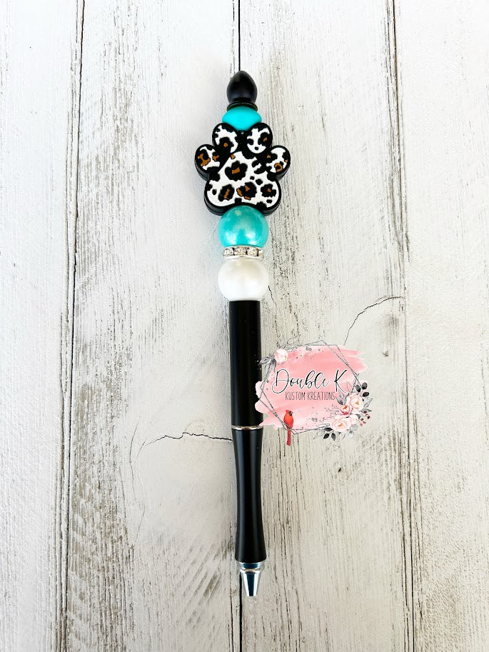 Leopard Paw Beaded Pen and Pencil